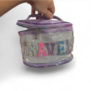 OMG Miss Queen Girls Purple Glitter Travel Clear Cosmetic Bag Train Case Pouch